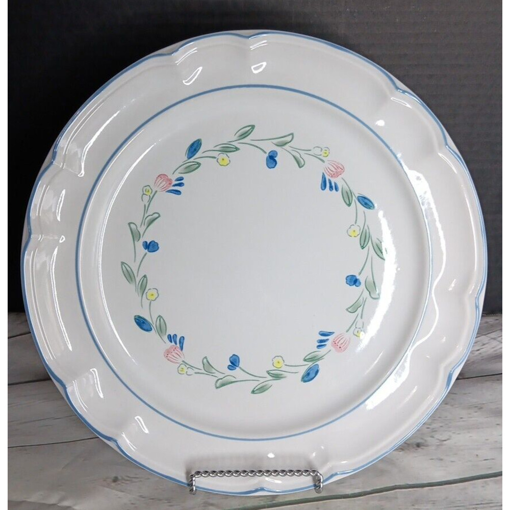 Hearthside Floral Expressions 12" Round Chop Plate Platter Off White Blue Trim